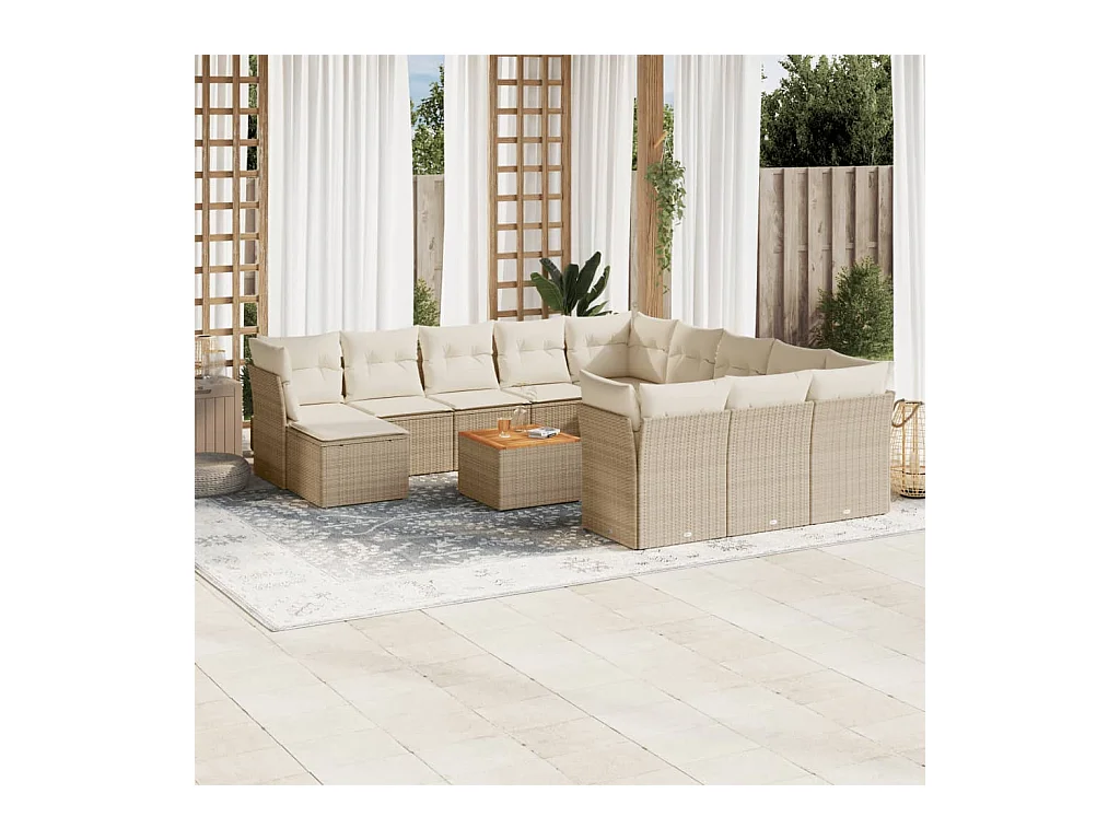 13-delige Loungeset met kussens poly rattan beige