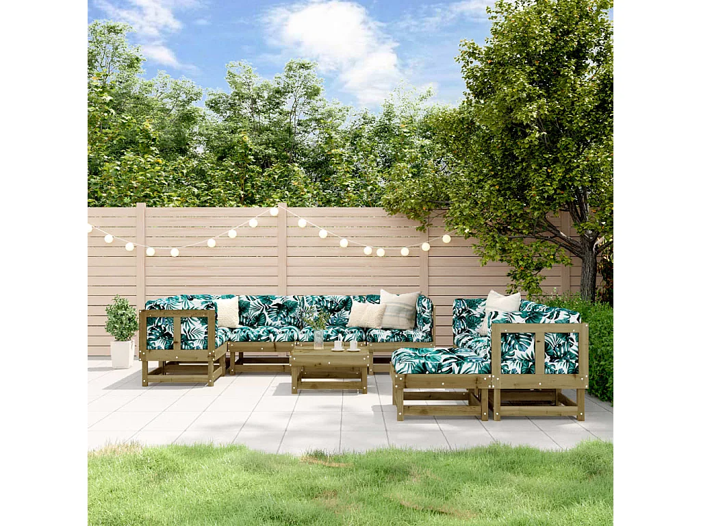 10 pcs conjunto lounge de jardim madeira de pinho impregnada