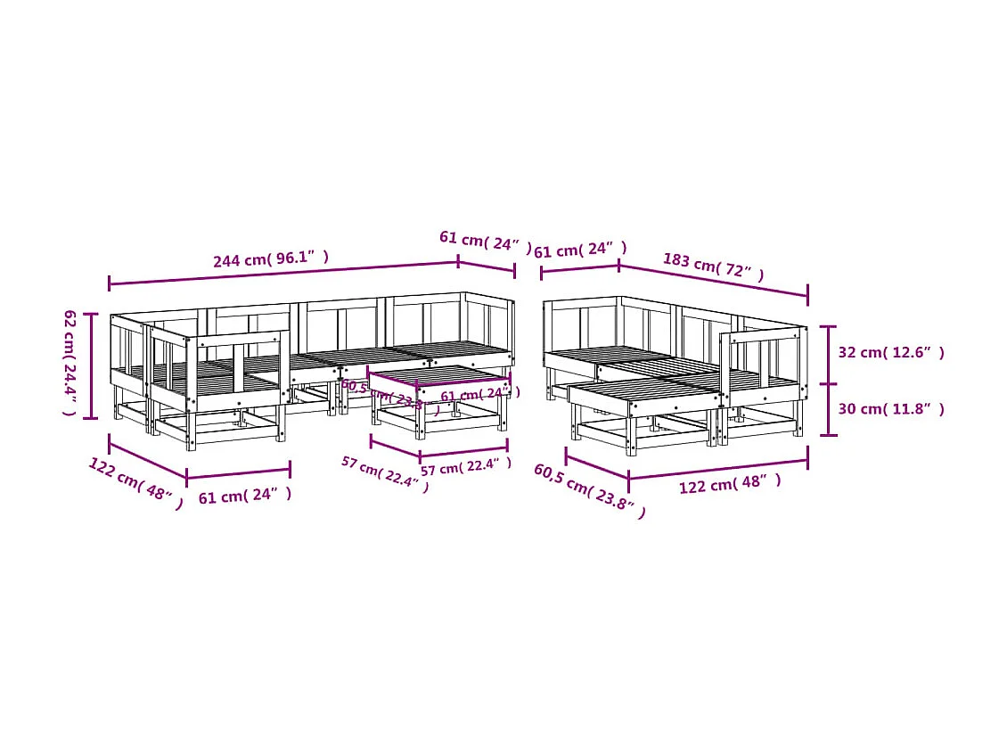 10 pcs conjunto lounge de jardim madeira de pinho impregnada
