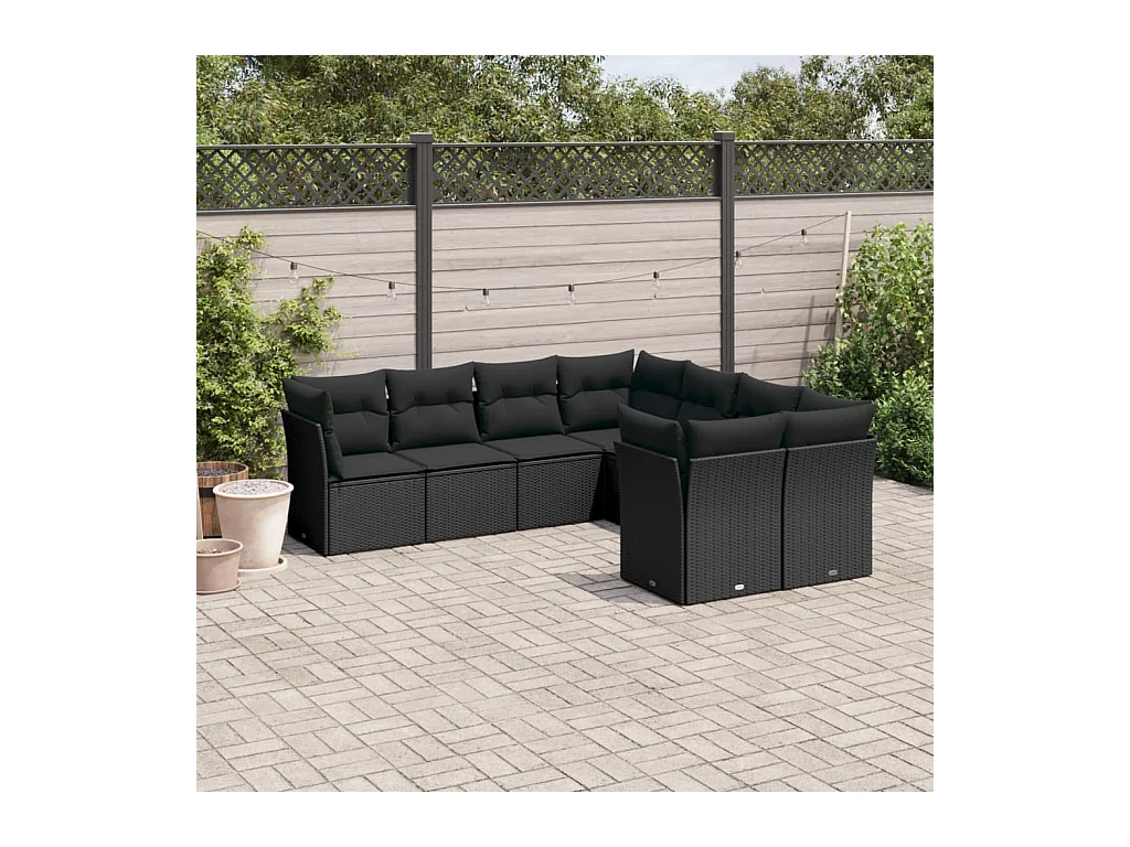 8-tlg. Garten-Sofagarnitur mit Kissen Schwarz Poly Rattan
