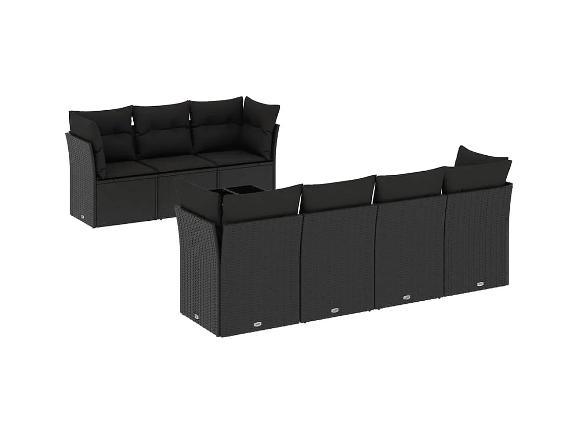 Set Divani da Giardino con Cuscini 8 pz Nero in Polyrattan
