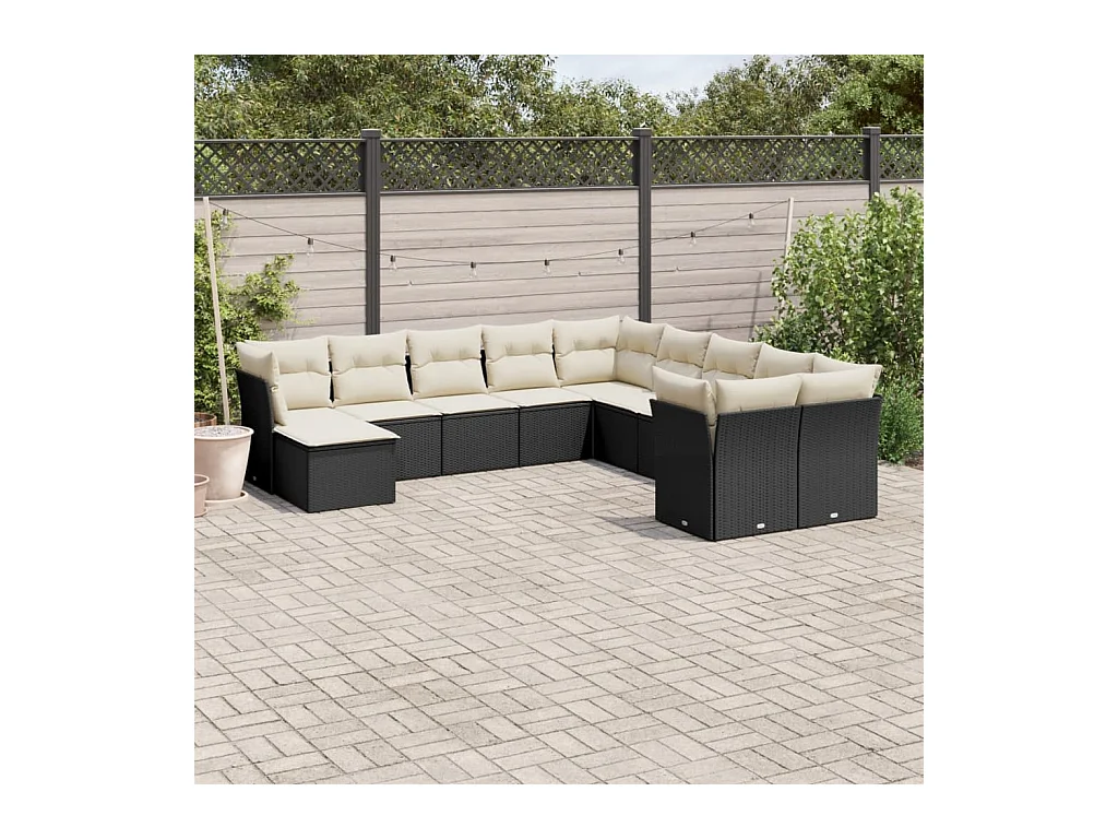 Set Divani da Giardino 11 pz con Cuscini in Polyrattan Nero