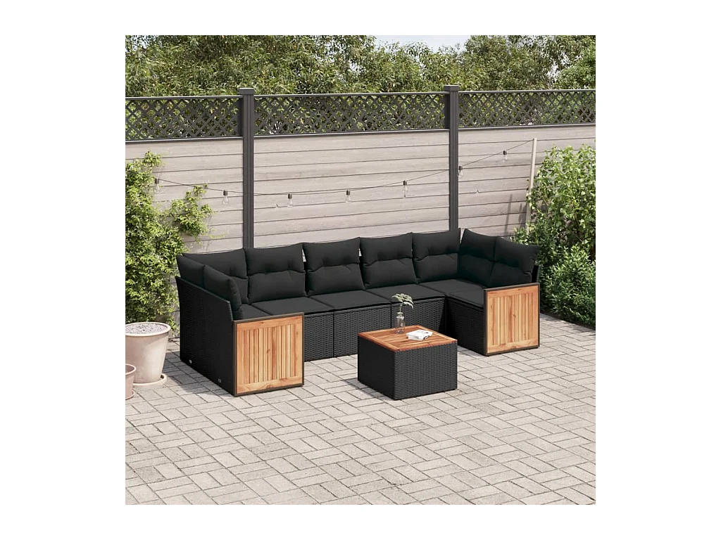Set Divani da Giardino con Cuscini 8 pz Nero in Polyrattan
