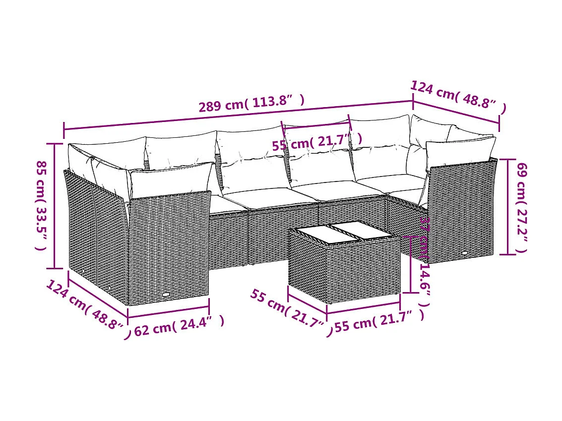 Salon de jardin avec coussins 8 pcs beige résine tressée