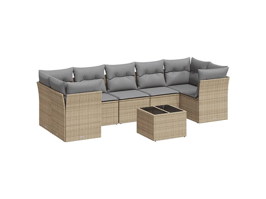 Salon de jardin avec coussins 8 pcs beige résine tressée