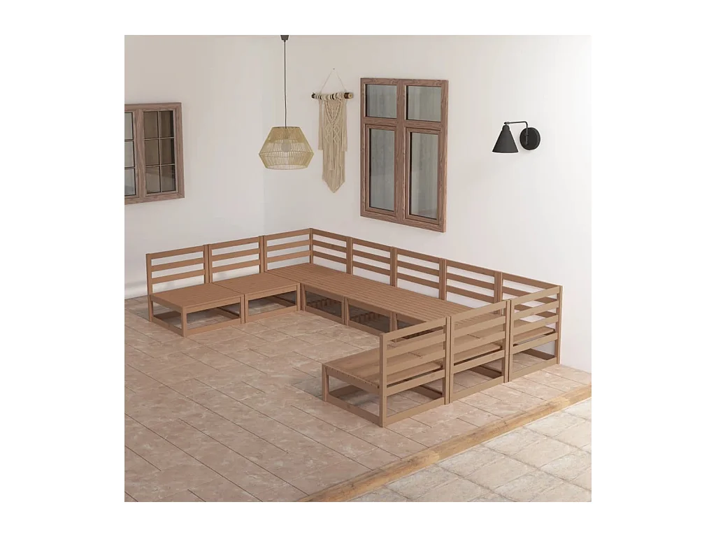 Salon de jardin 9 pcs bois de pin massif