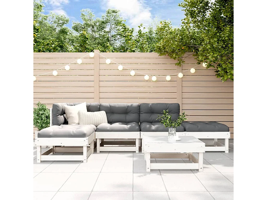 6-delige Loungeset massief grenenhout wit