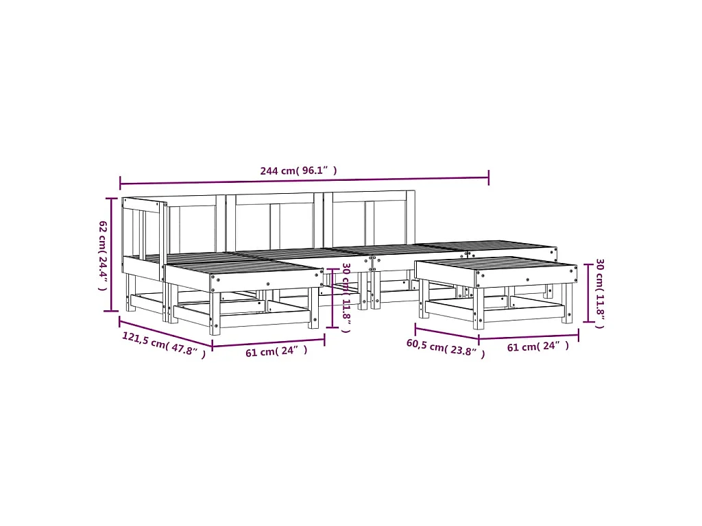 6-delige Loungeset massief grenenhout wit