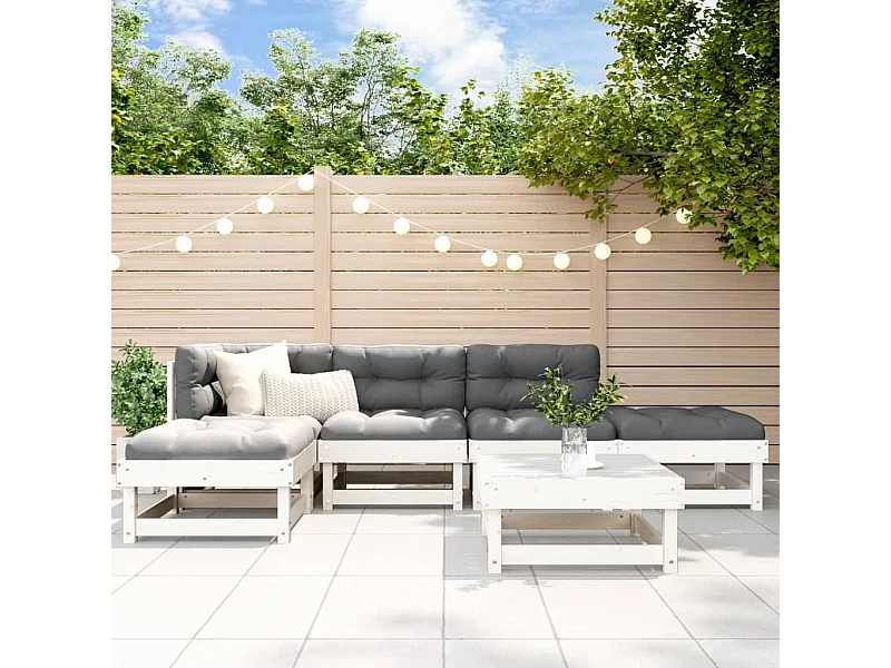 Salon de jardin 6 pcs Blanc Bois de pin massif