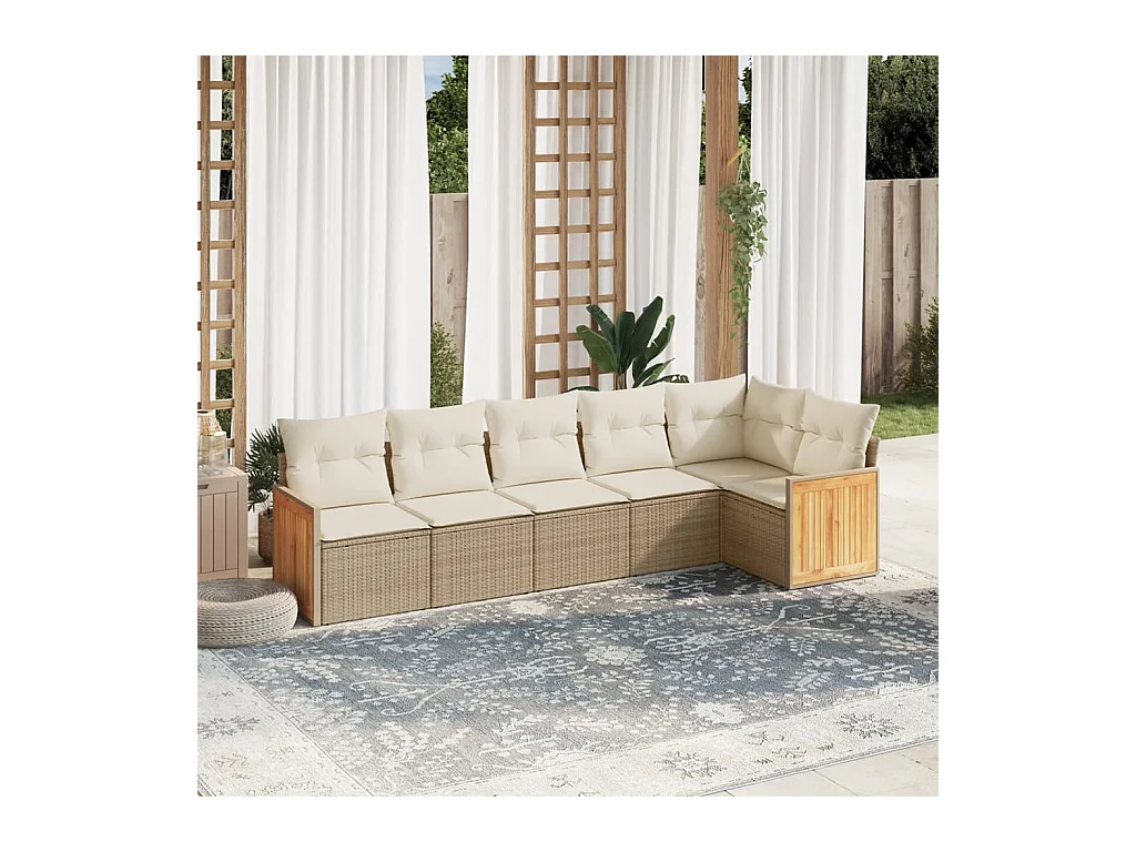 Set Divano da Giardino 6 pz con Cuscini Beige in Polyrattan
