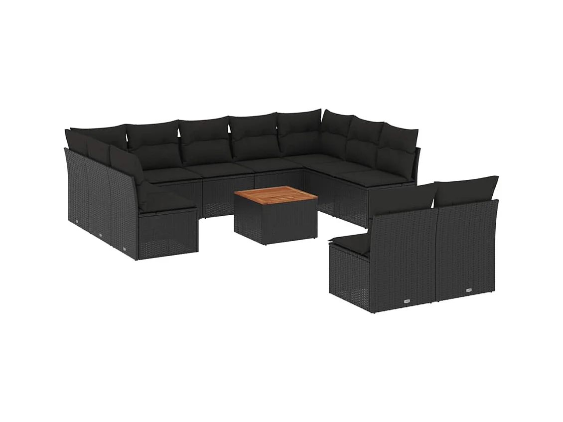 Set Divani da Giardino 12 pz con Cuscini Nero in Polyrattan