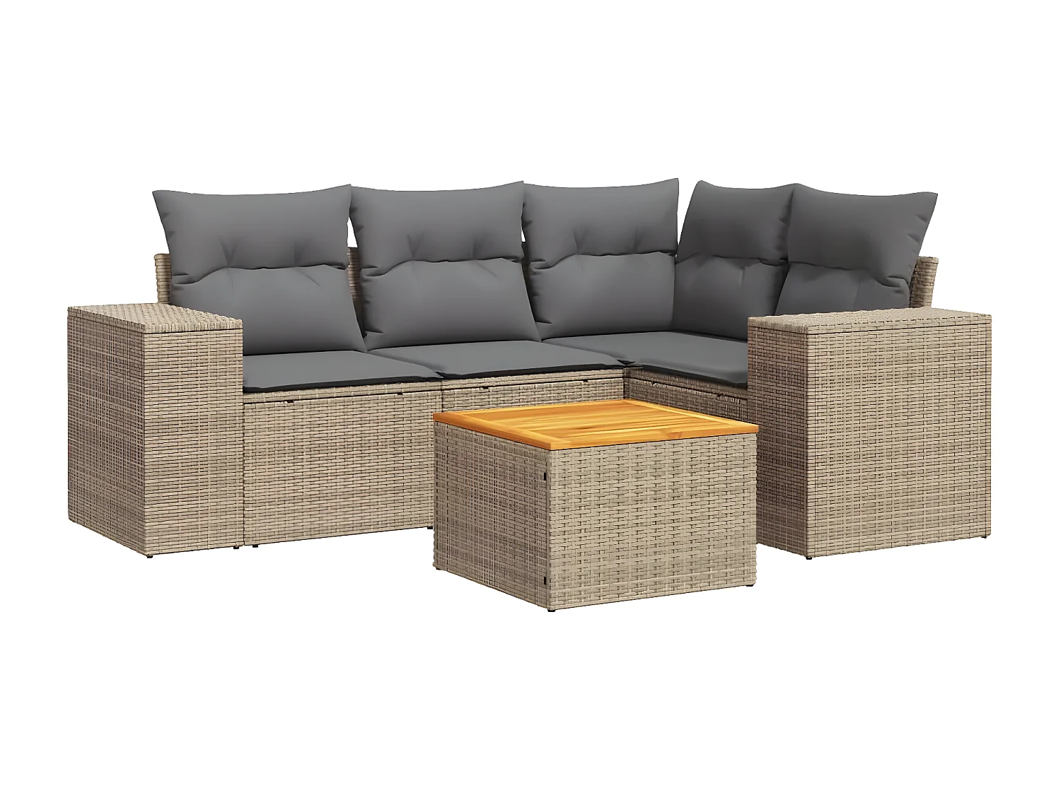 Set Divano da Giardino 5 pz con Cuscini Beige in Polyrattan