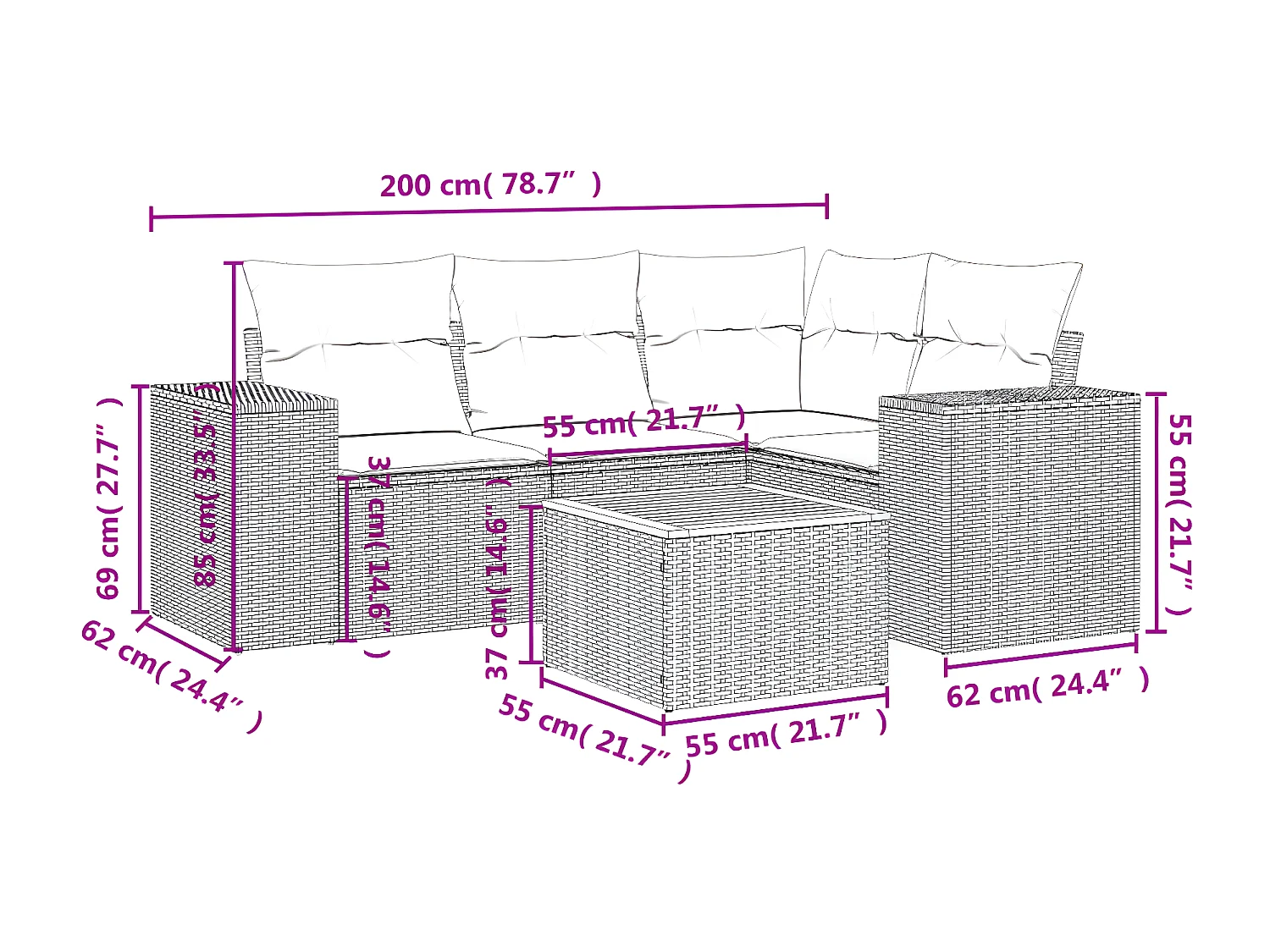 Set Divano da Giardino 5 pz con Cuscini Beige in Polyrattan