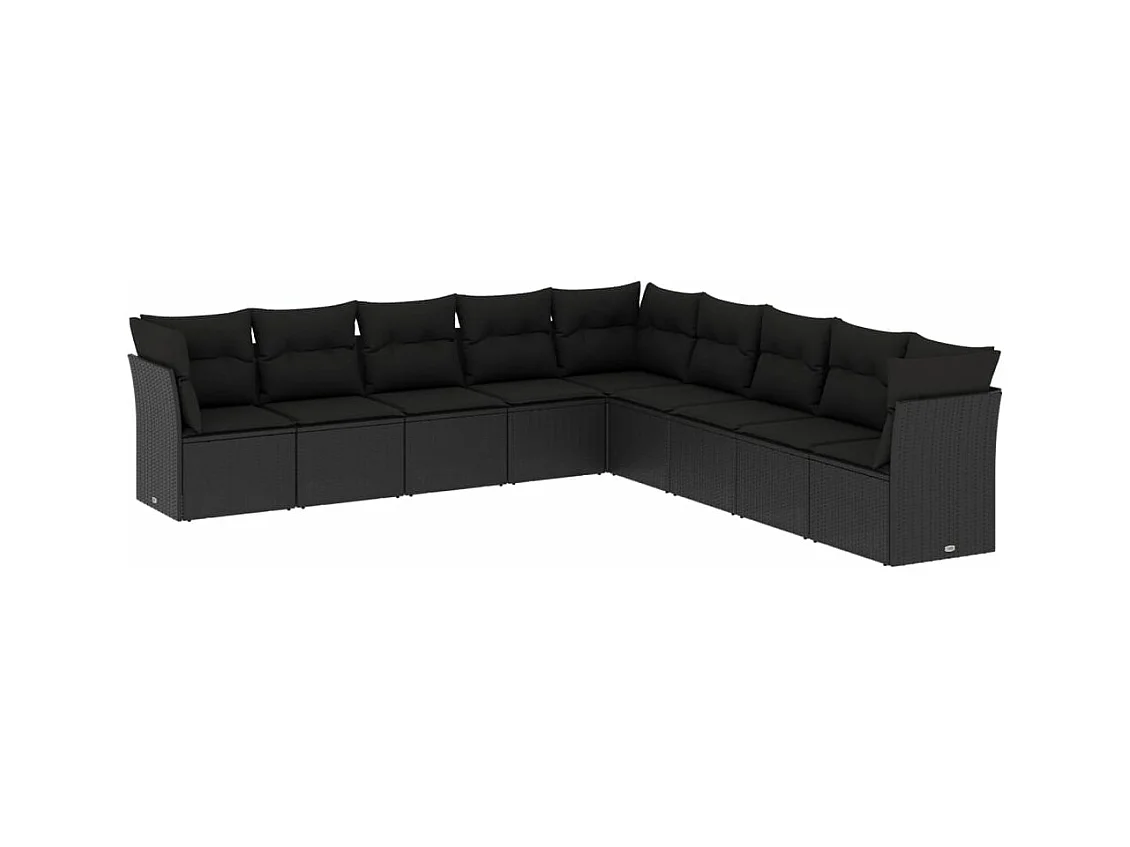 Salon de jardin 9 pcs avec coussins noir résine tressée