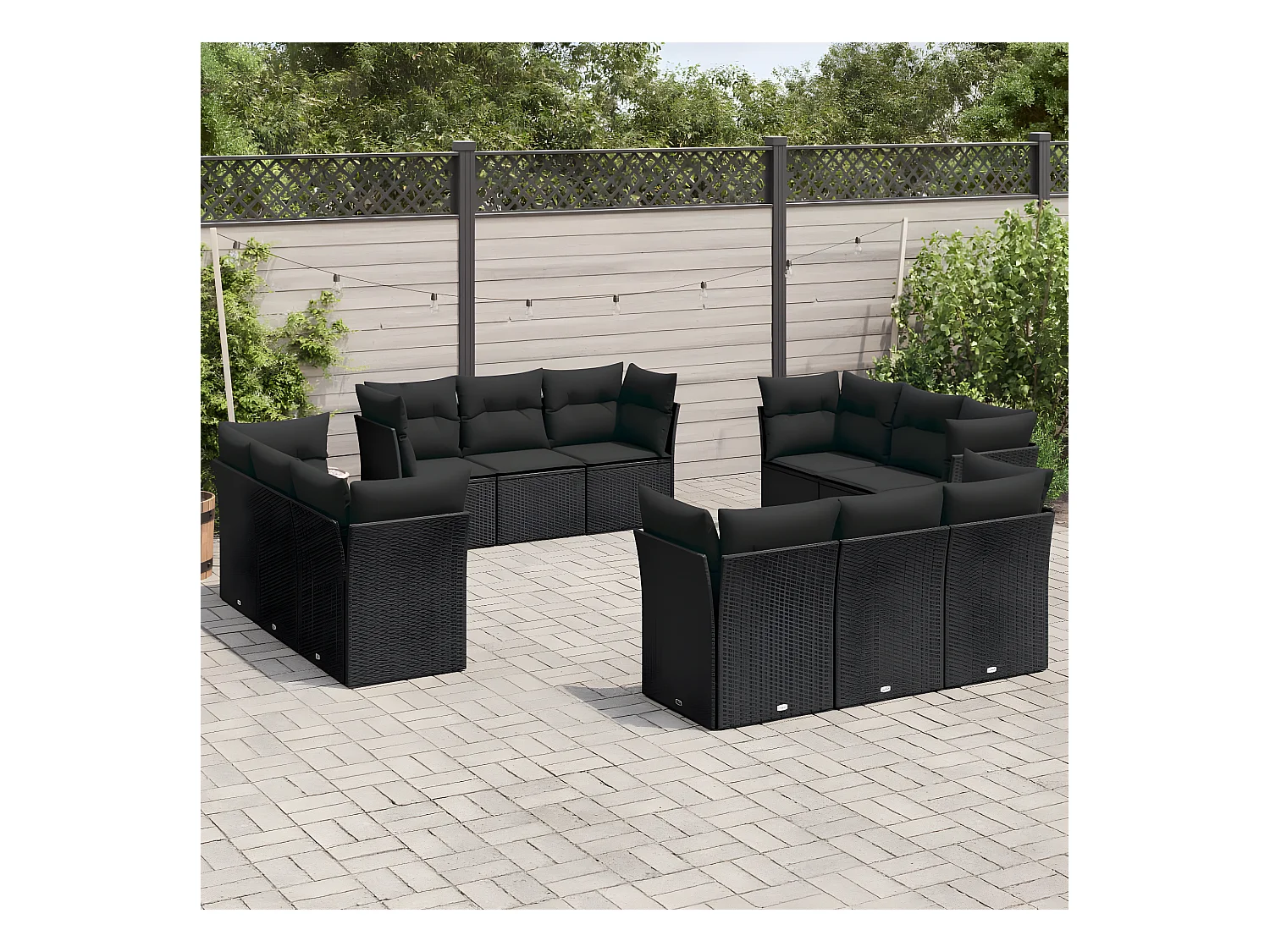 Salon de jardin 12 pcs avec coussins noir résine tressée