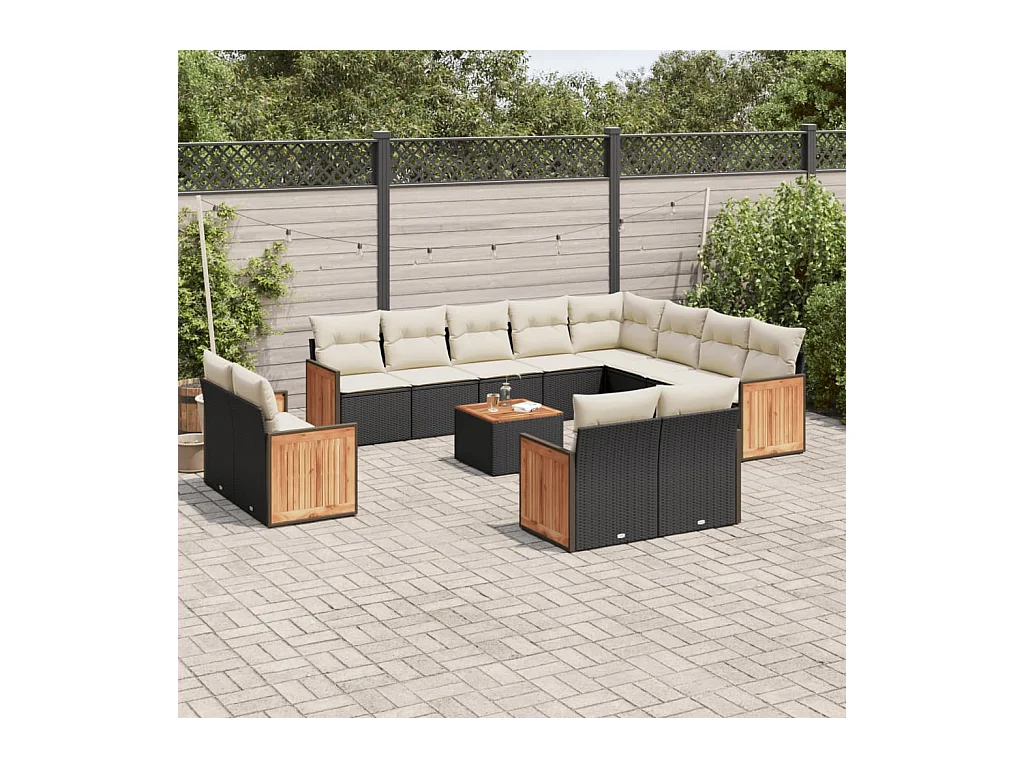 Salon de jardin avec coussins 13 pcs noir résine tressée