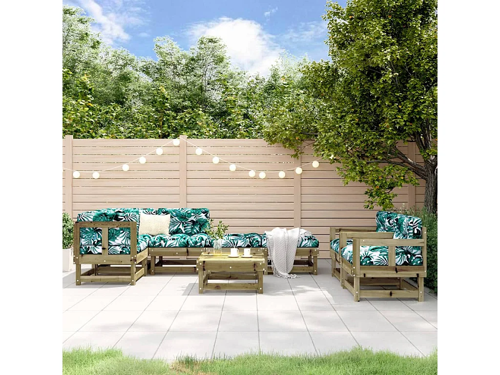 Set Salotto da Giardino 8 pz in Legno Impregnato di Pino