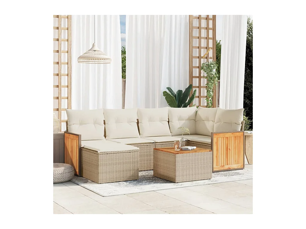 Set Divani da Giardino 7 pz con Cuscini Beige in Polyrattan
