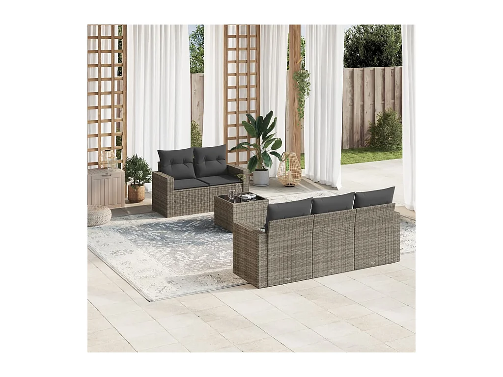 Salon de jardin 6 pcs avec coussins gris résine tressée