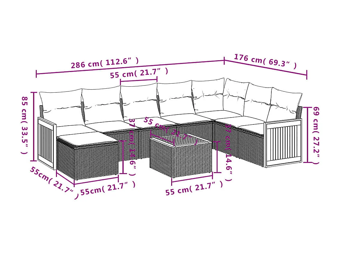 9-tlg. Garten-Sofagarnitur mit Kissen Schwarz Poly Rattan