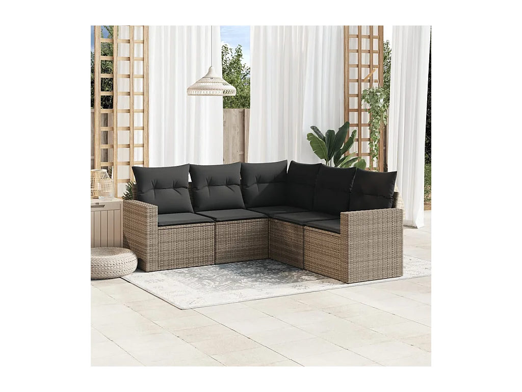 Set Divano da Giardino 5 pz con Cuscini Grigio in Polyrattan