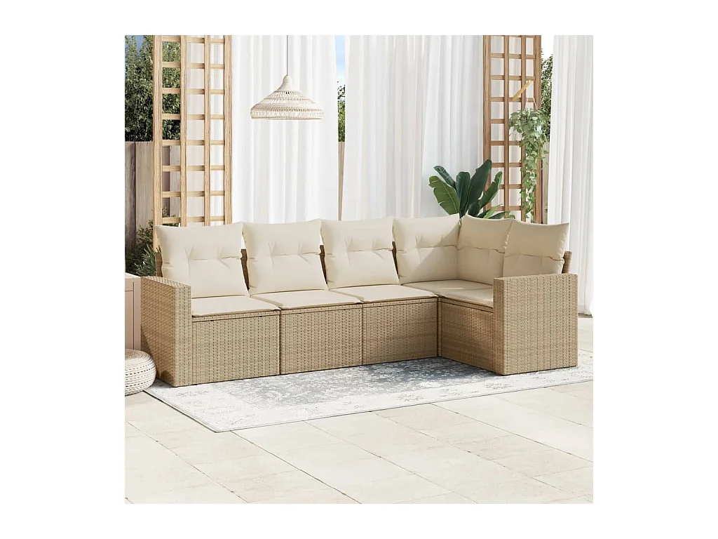 Salon de jardin avec coussins 5 pcs beige résine tressée