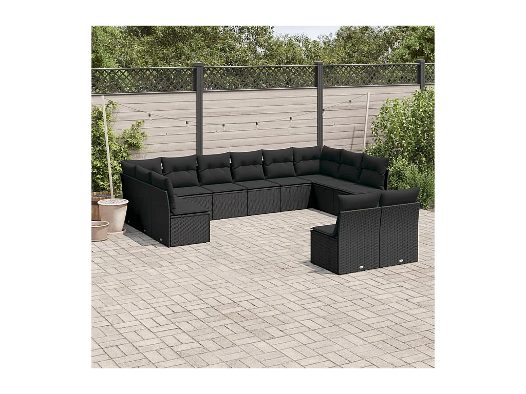 Salon de jardin 12 pcs avec coussins noir résine tressée