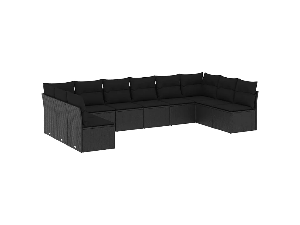 Set Divani da Giardino 10pz con Cuscini in Polyrattan Nero