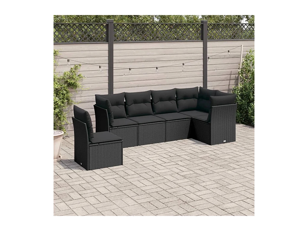 Salon de jardin 6 pcs avec coussins noir résine tressée