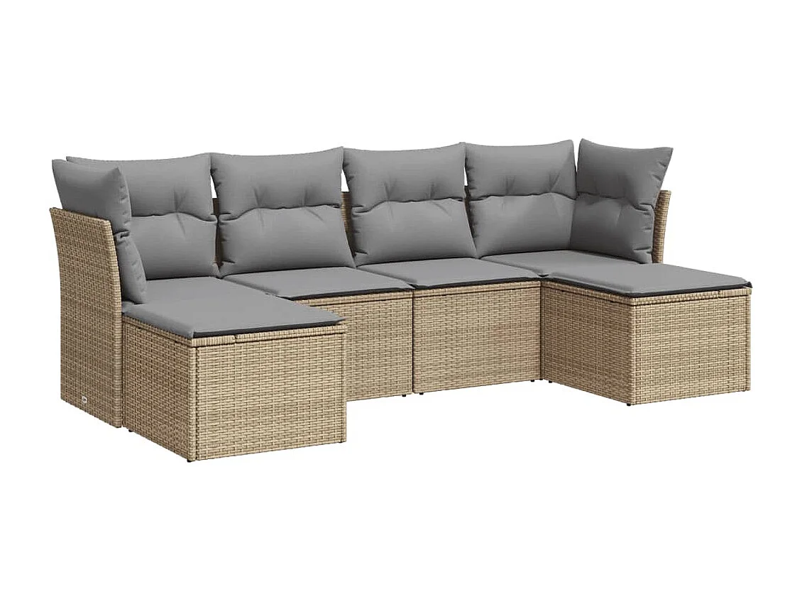 Set Divano da Giardino 6 pz con Cuscini Beige in Polyrattan
