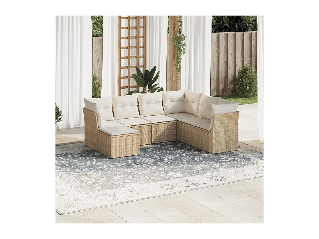 Salon de jardin avec coussins 7 pcs beige résine tressée