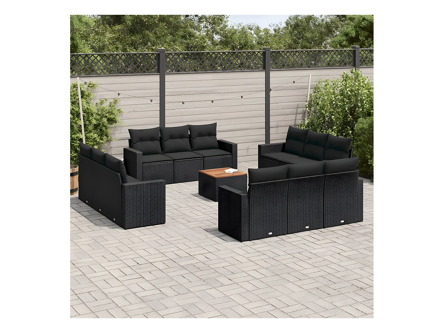 Salon de jardin avec coussins 13 pcs noir résine tressée