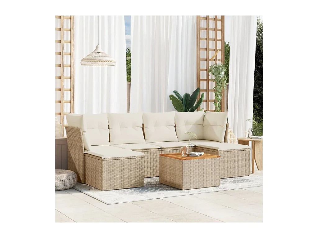 Salon de jardin avec coussins 7 pcs beige résine tressée