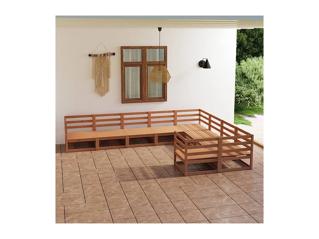 Salon de jardin 9 pcs bois de pin massif