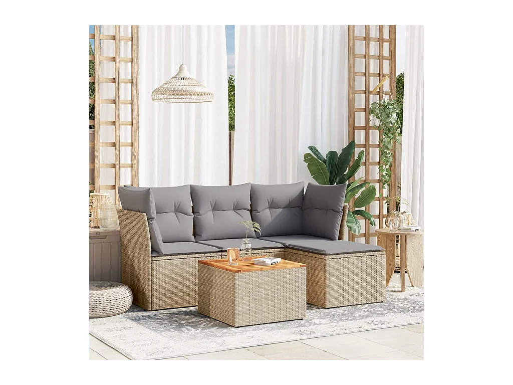 Salon de jardin avec coussins 5 pcs beige résine tressée