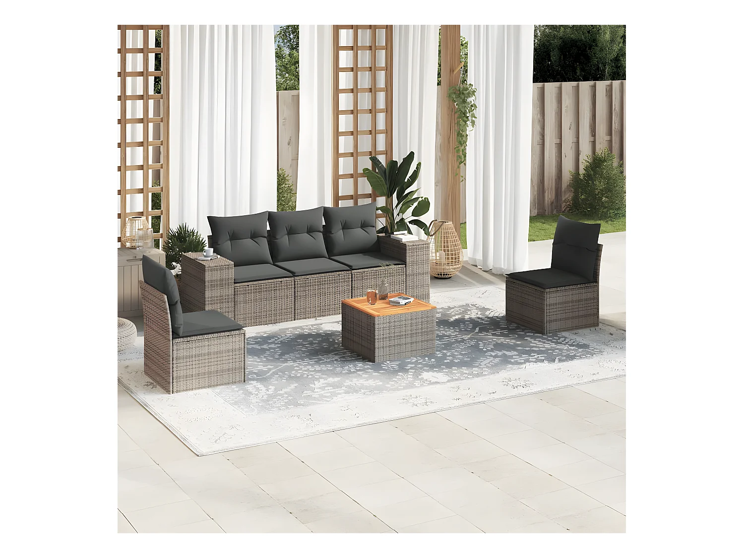 Set Divano da Giardino 6 pz con Cuscini Grigio in Polyrattan