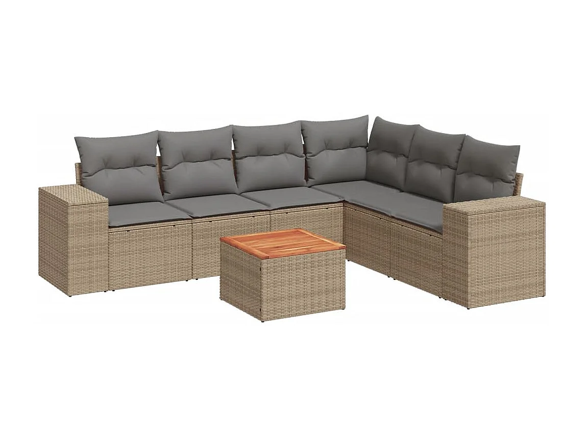 Set Divani da Giardino 7 pz con Cuscini Beige in Polyrattan