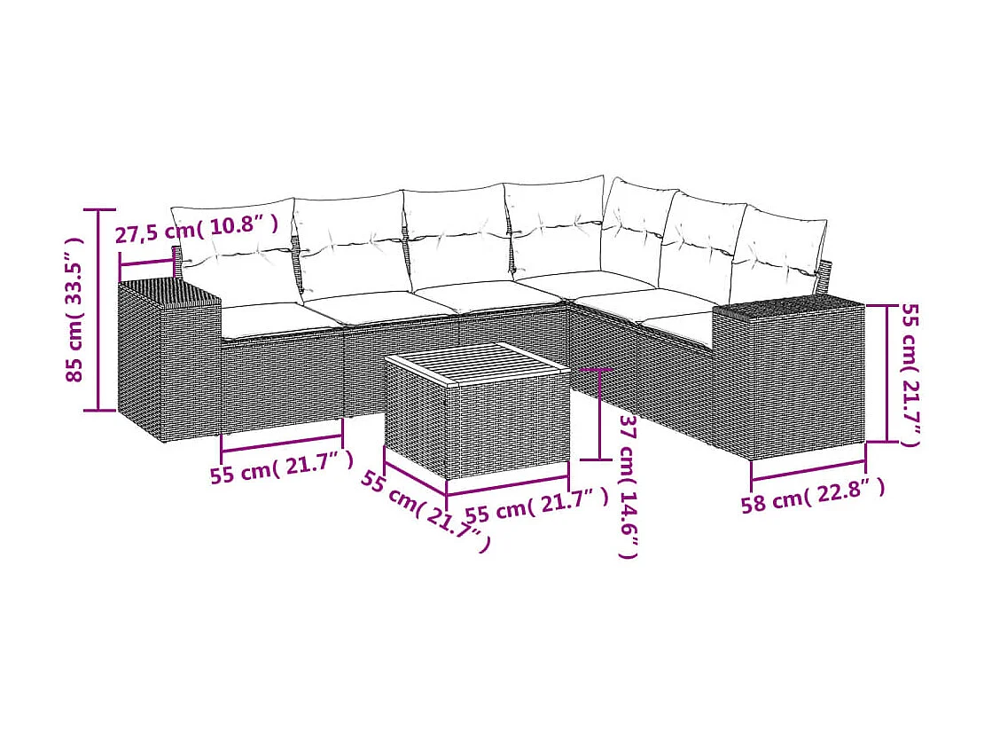 Set Divani da Giardino 7 pz con Cuscini Beige in Polyrattan