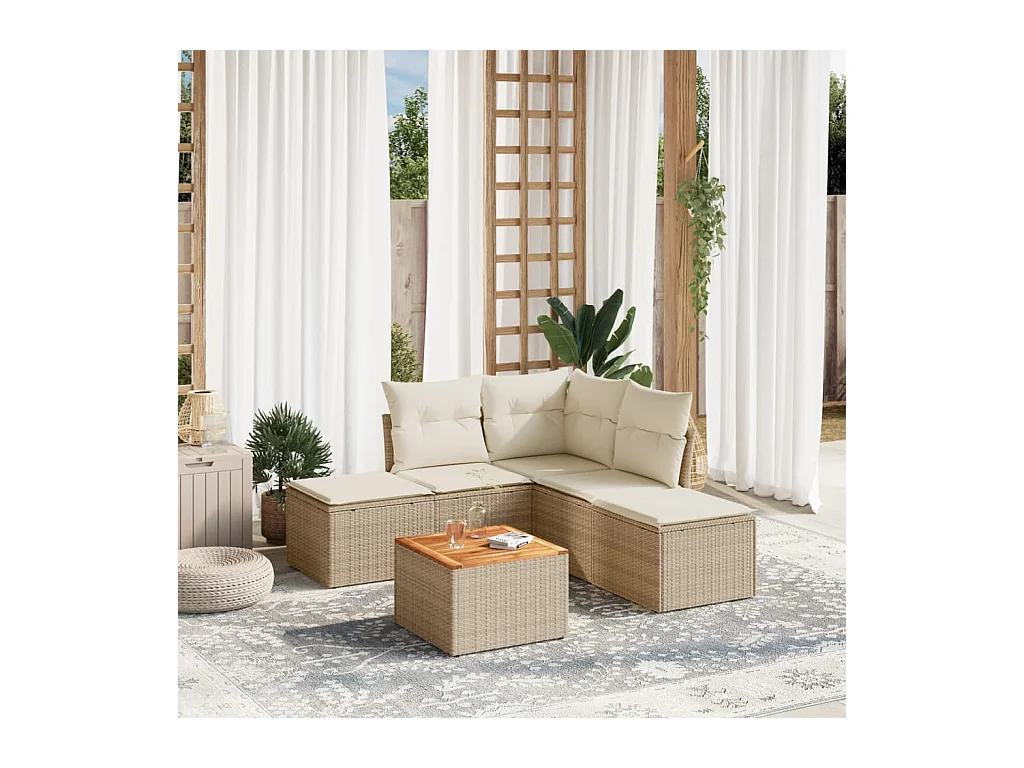 Set Divano da Giardino 6 pz con Cuscini Beige in Polyrattan
