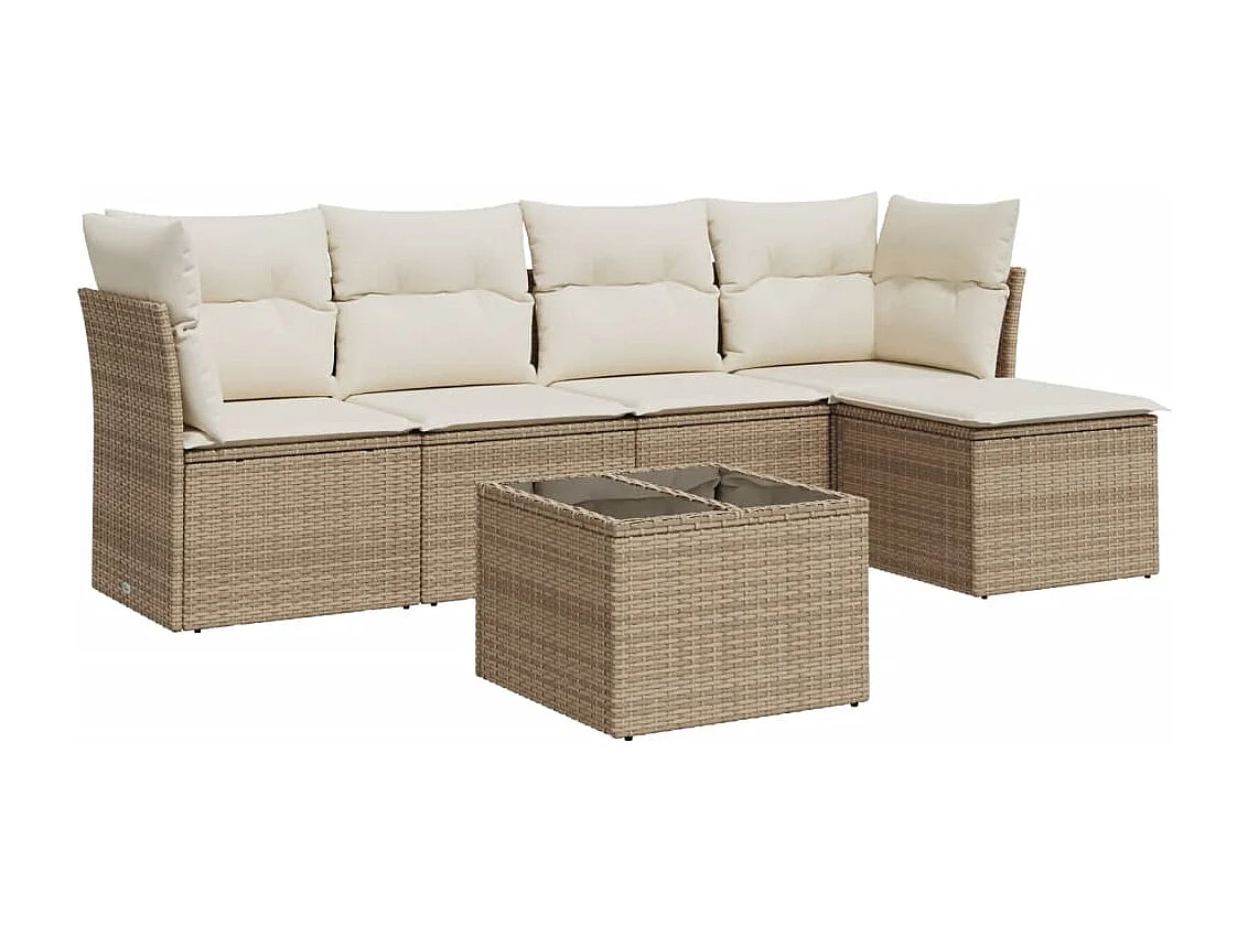 Set Divano da Giardino 6 pz con Cuscini Beige in Polyrattan