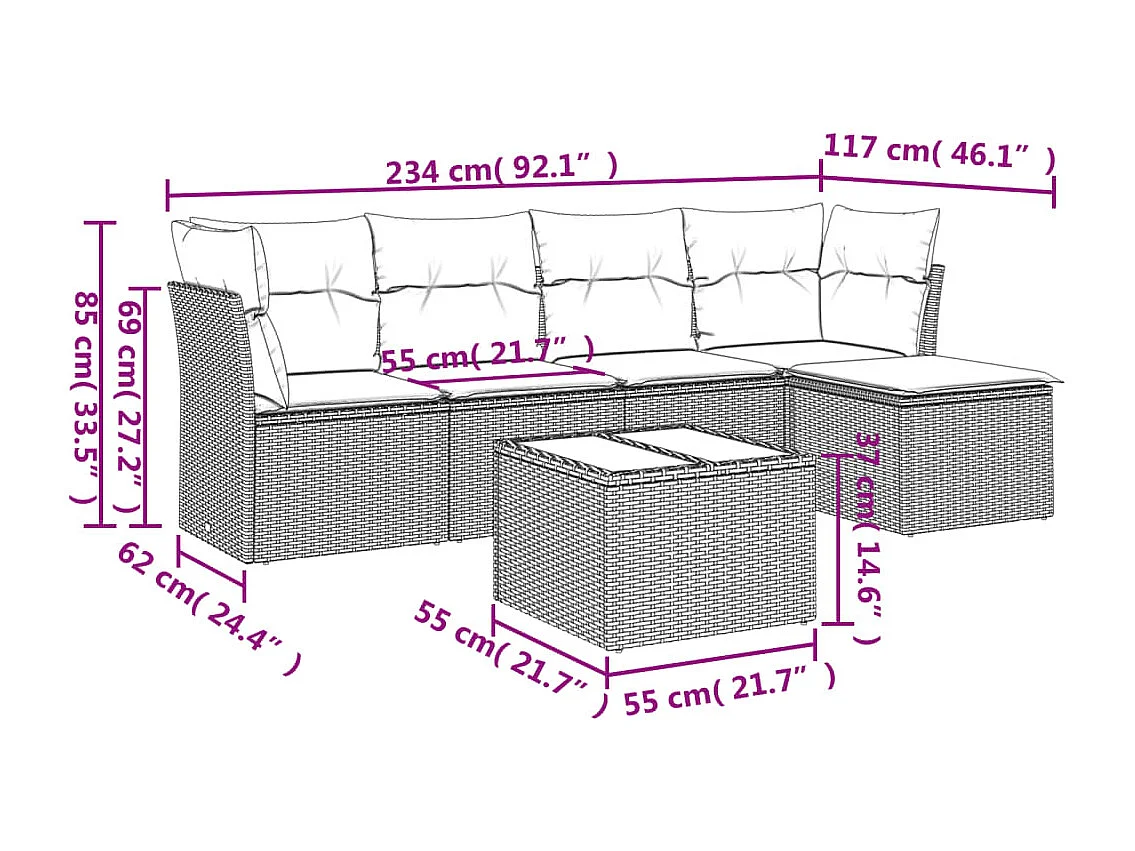 Set Divano da Giardino 6 pz con Cuscini Beige in Polyrattan