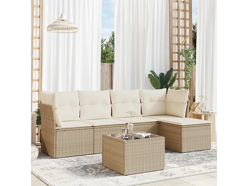Salon de jardin avec coussins 6 pcs beige résine tressée