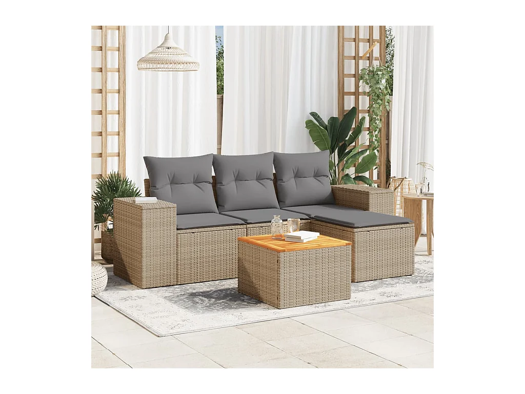 Salon de jardin avec coussins 5 pcs beige résine tressée