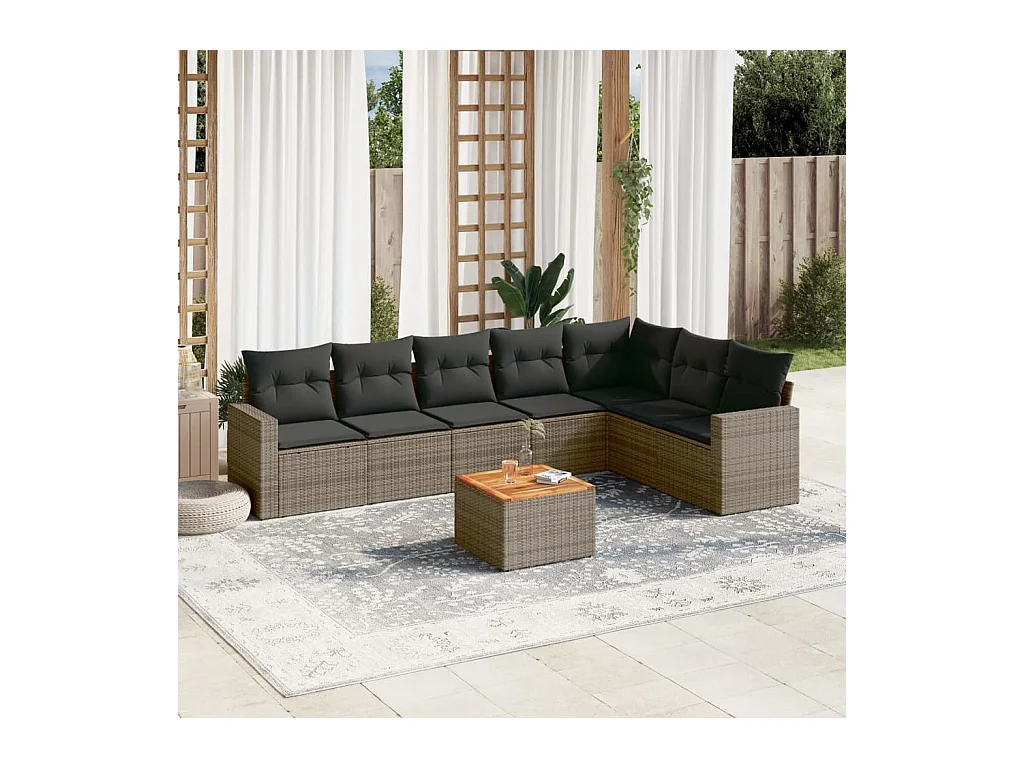 Salon de jardin 8 pcs avec coussins gris résine tressée