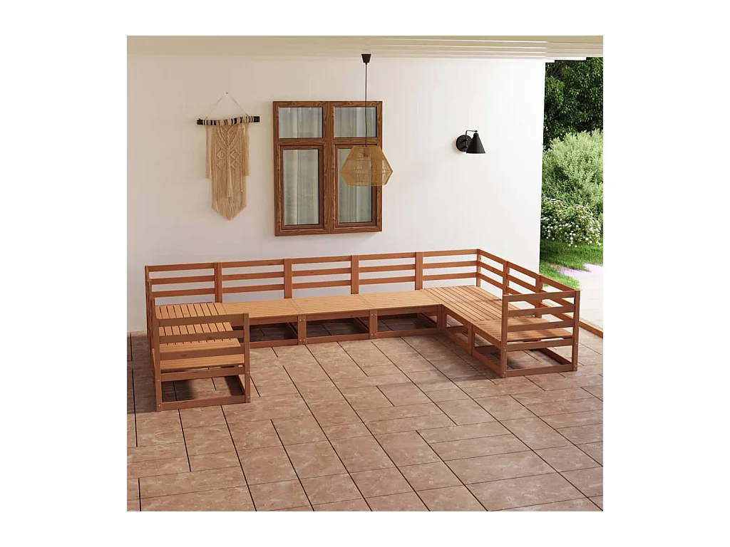 Set Divani da Giardino 9 pz in Legno Massello di Pino
