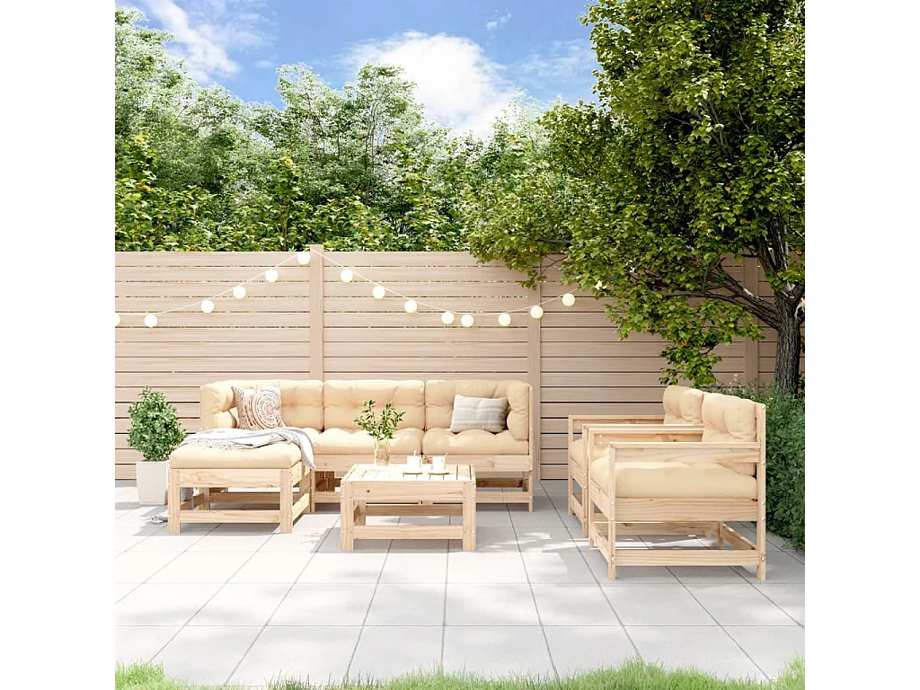 Juego de muebles de jardín 7 piezas madera maciza de pino