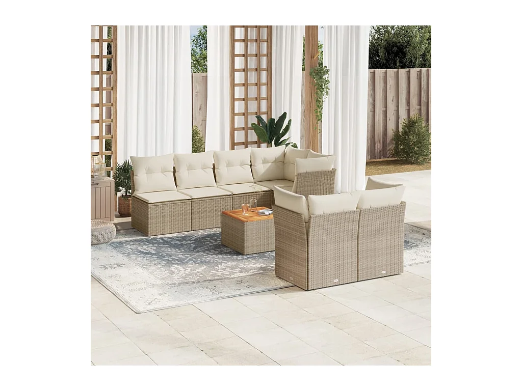 Salon de jardin avec coussins 8 pcs beige résine tressée