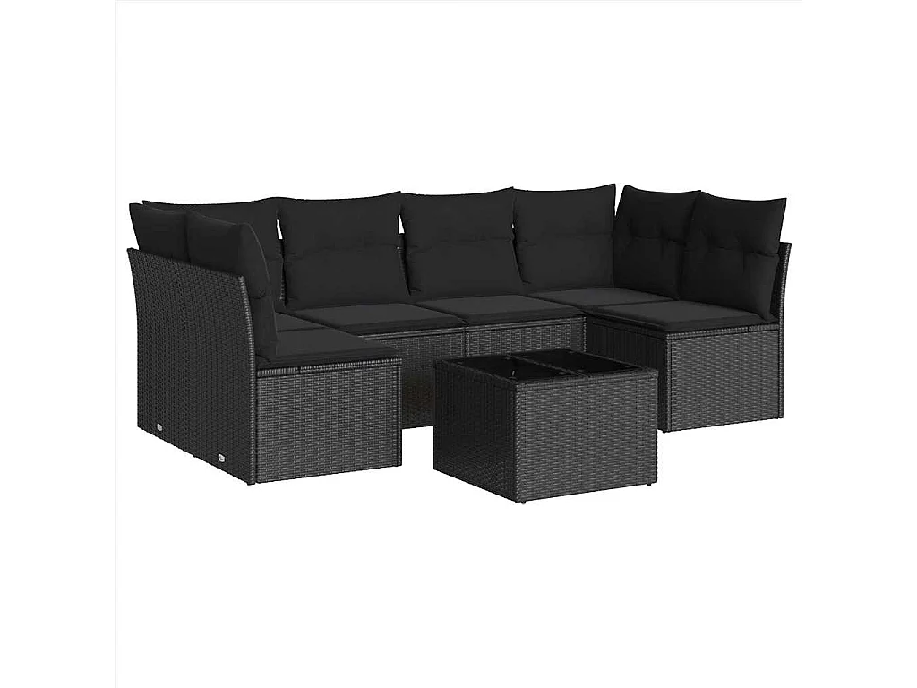 7-tlg. Garten-Sofagarnitur mit Kissen Schwarz Poly Rattan