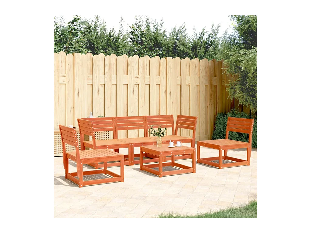 Salon de jardin 5 pcs cire marron bois de pin massif