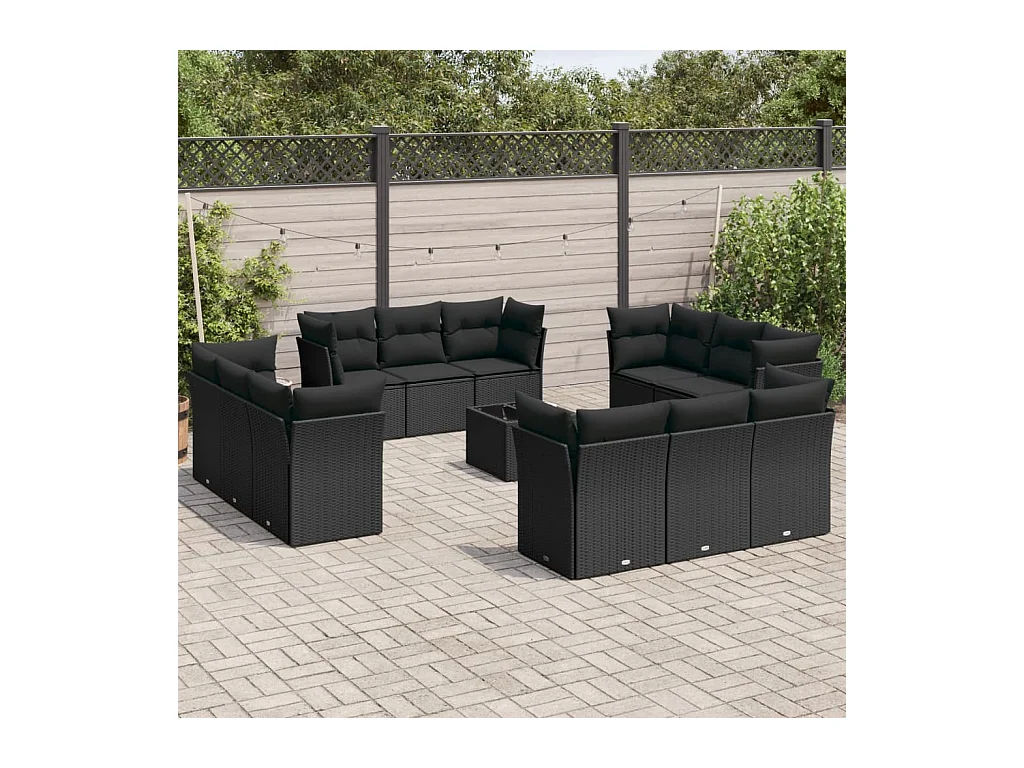 13-delige Loungeset met kussens poly rattan zwart